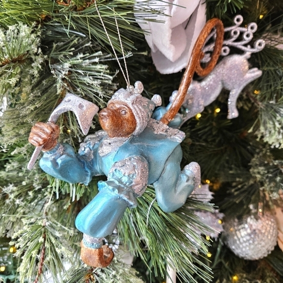 Rare Mark Roberts Monkey Blue & Silver Mascarade Jester Clown Holiday Ornament - Picture 2 of 8